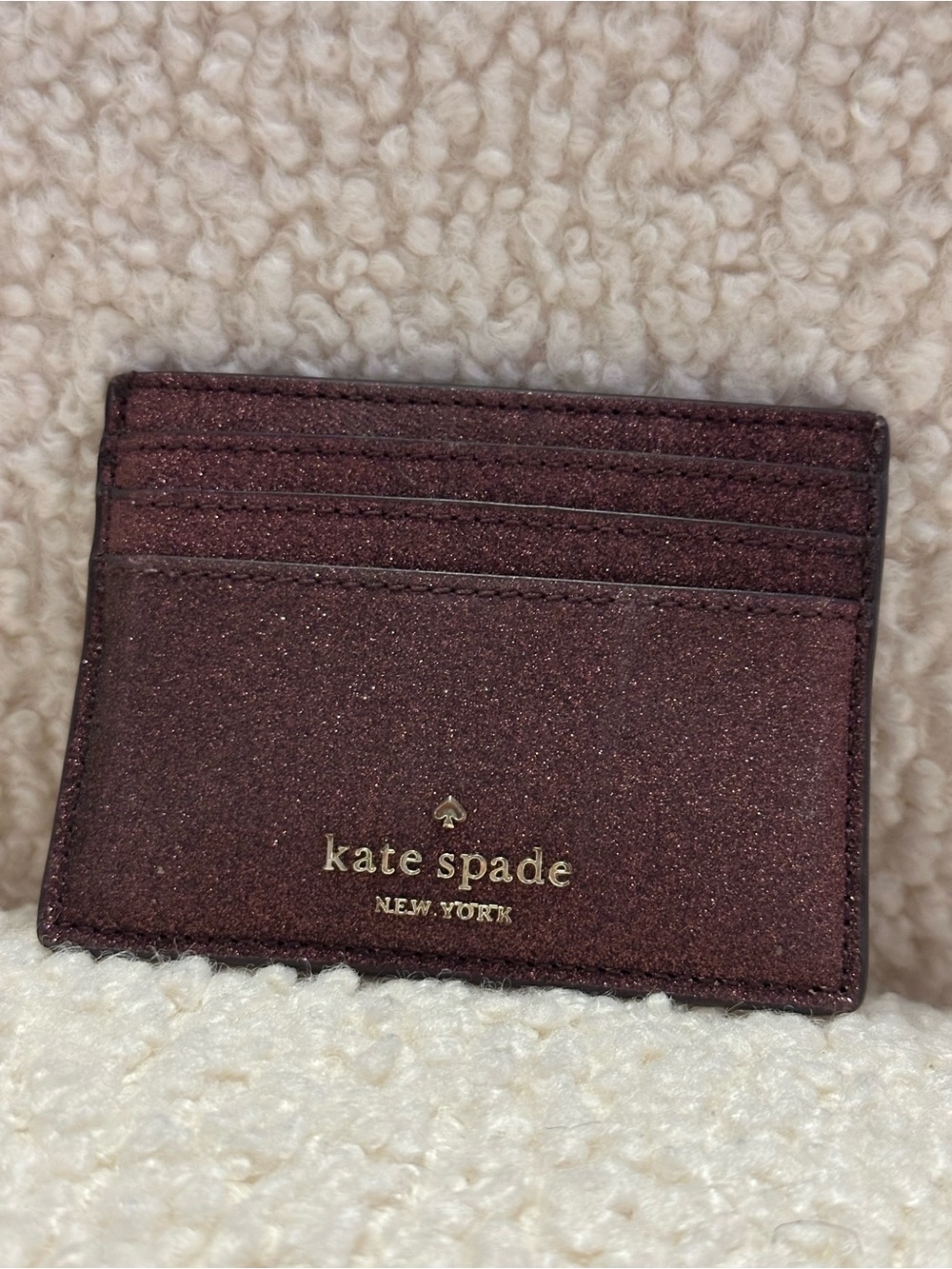 kate spade Glitter Cardholder in Deep Burgundy with Gold Logo